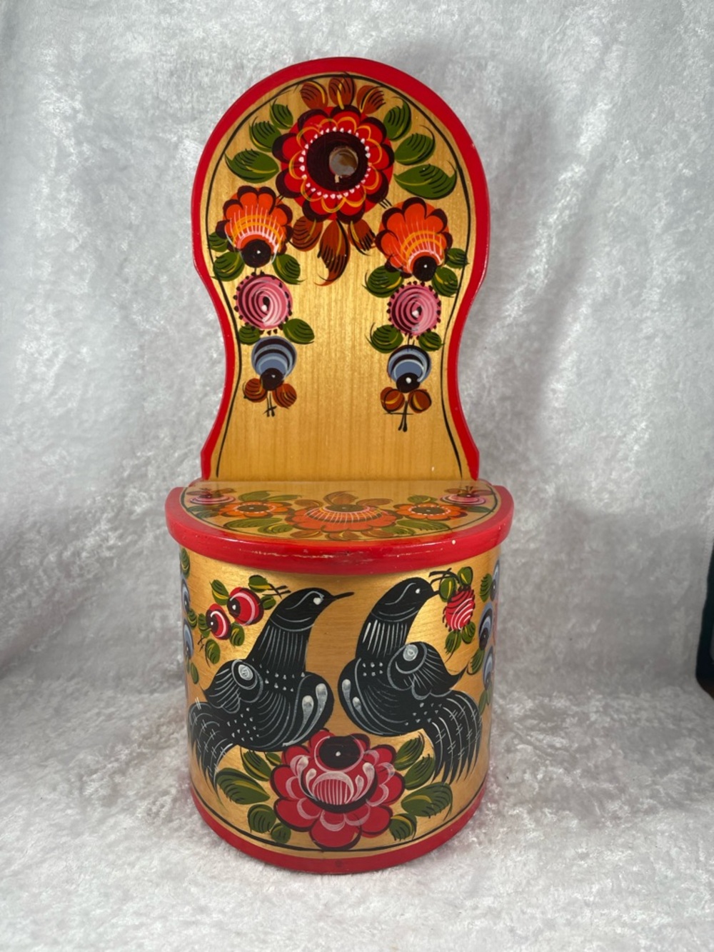 Vintage Russian Khokhloma Folk Art Hand-painted Wall Salt Box